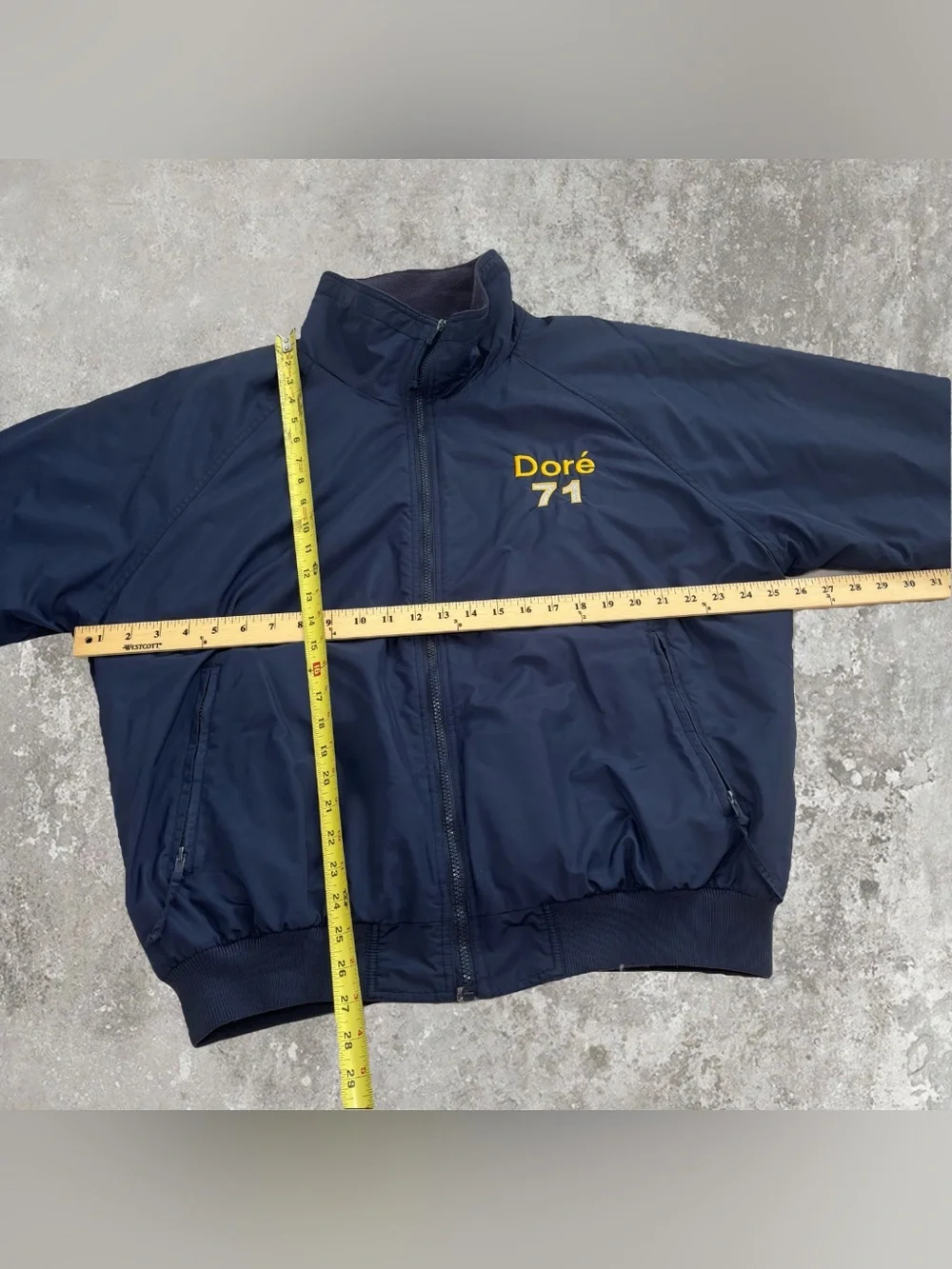 Vintage Navy Blue Football Embroidered Fleece Lined Windbreaker Jacket